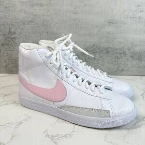 Nike Blazer Shoes White Pink Youth Sz 6.5 Mid Leather Trainers Lace Up Sports
